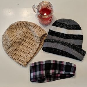 ❄️ Winter Hat Lot of 3 - Beanie, Messy Bun Beanie